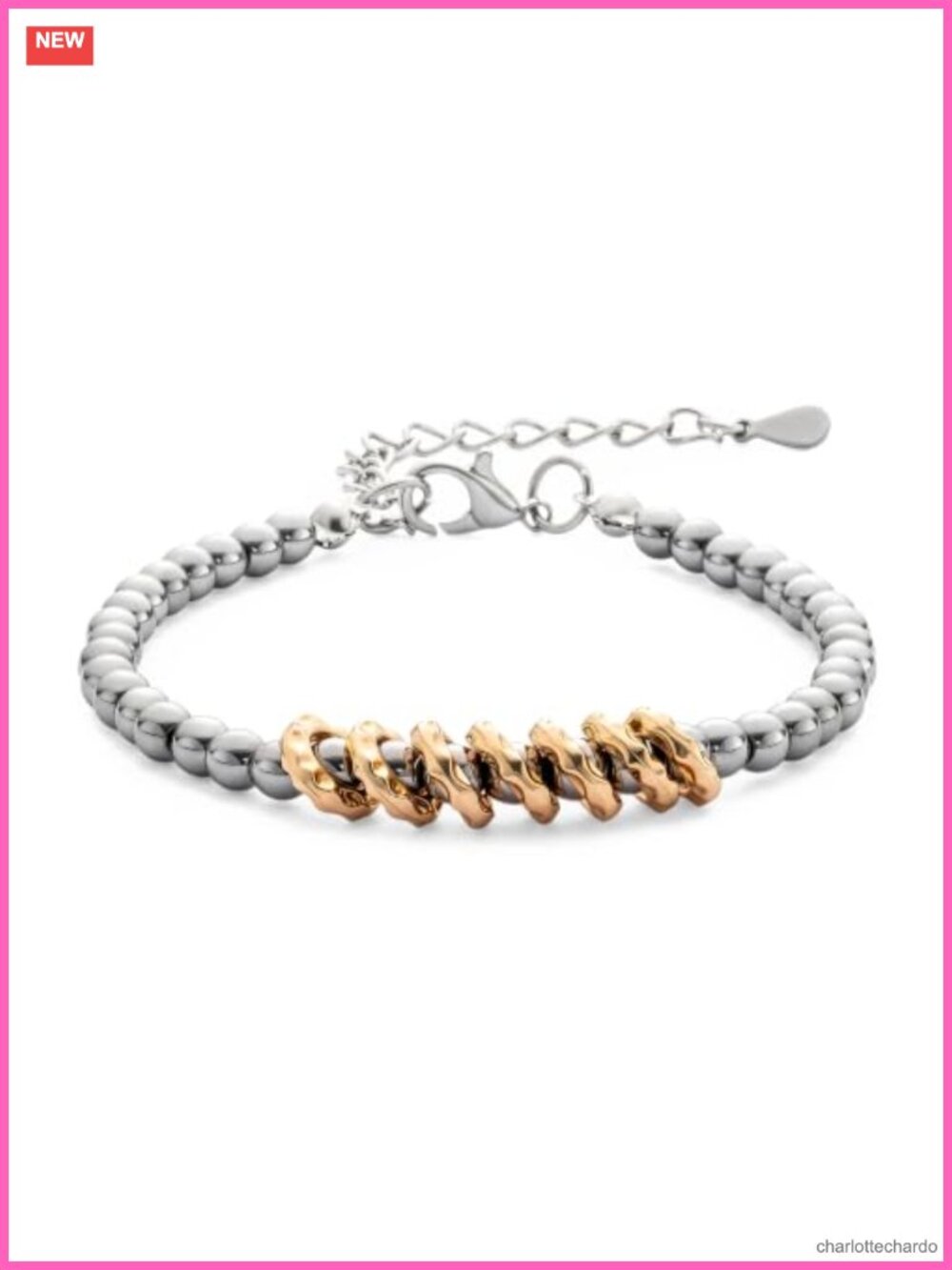 Stainless Steel Beaded Link Bracelet 70th Birthday Gift Adjustable